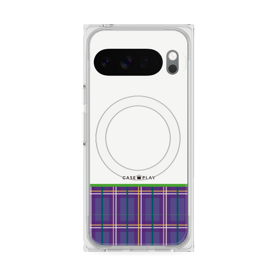 Premium Square Case with Pixelsnap［ CASEPLAY Tartan Check - Purple ］