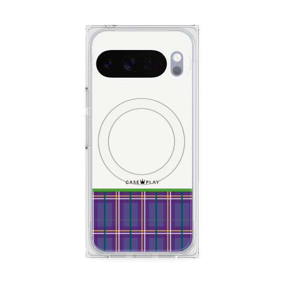Premium Square Case with Pixelsnap［ CASEPLAY Tartan Check - Purple ］