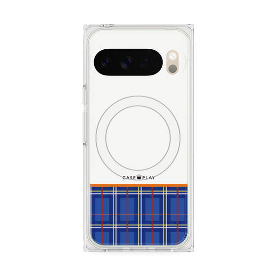 Premium Square Case with Pixelsnap［ CASEPLAY Tartan Check - Blue ］