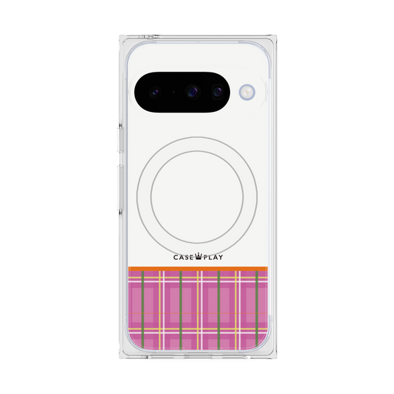 Premium Square Case with Pixelsnap［ CASEPLAY Tartan Check - Pink ］