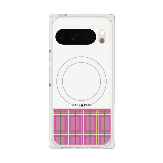 Premium Square Case with Pixelsnap［ CASEPLAY Tartan Check - Pink ］