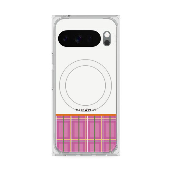 Premium Square Case with Pixelsnap［ CASEPLAY Tartan Check - Pink ］