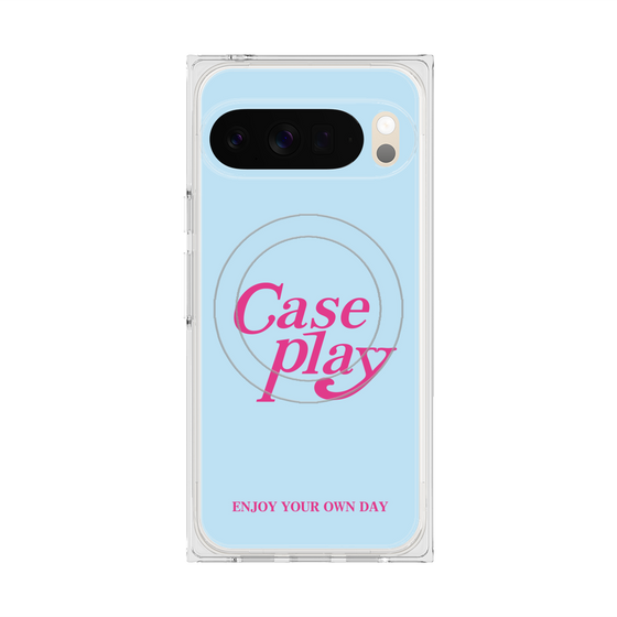 Premium Square Case with Pixelsnap［ Original - ENJOY YOUR OWN DAY - Light Blue ］