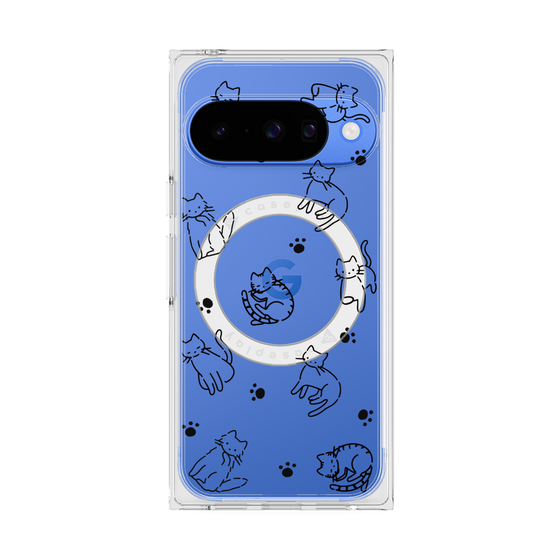 Premium Square Case with Pixelsnap［ Original - CASEPLAY Cat All-over Pattern - black ］