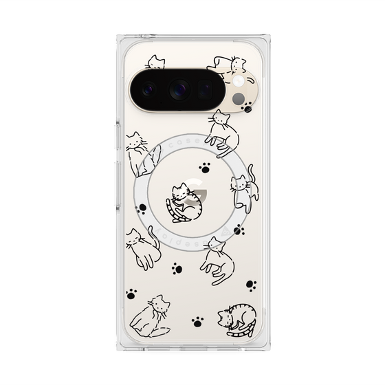 Premium Square Case with Pixelsnap［ Original - CASEPLAY Cat All-over Pattern - black ］