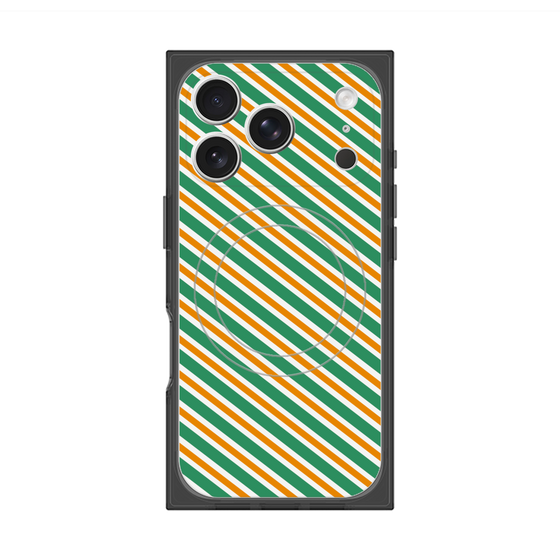 Premium Square Case with MagSafe［ Small Stripe - Green × Orange ］