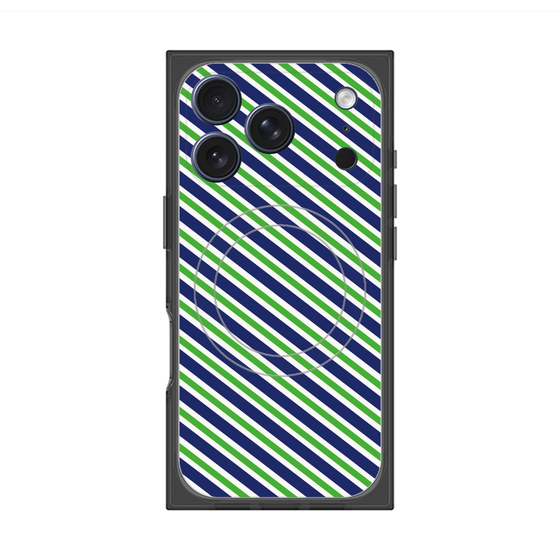 Premium Square Case with MagSafe［ Small Stripe - Navy × Green ］