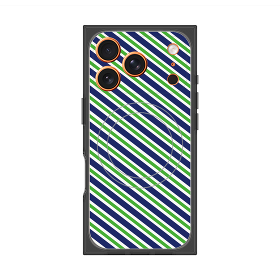 Premium Square Case with MagSafe［ Small Stripe - Navy × Green ］