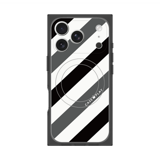 Premium Square Case with MagSafe［ Big Stripe - Black × Gray ］