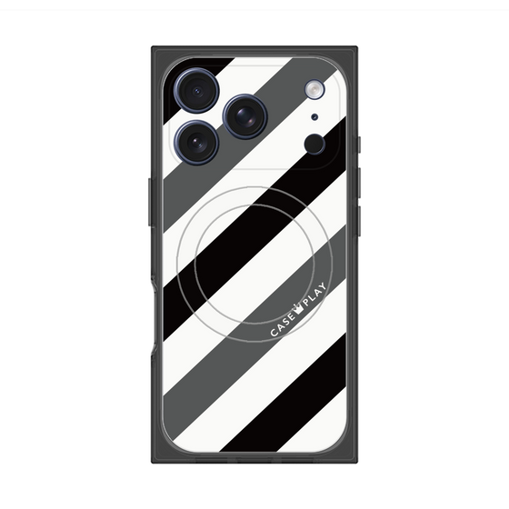 Premium Square Case with MagSafe［ Big Stripe - Black × Gray ］