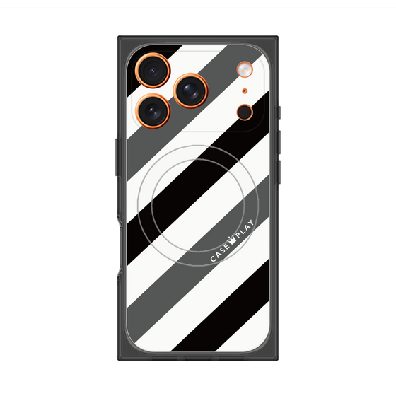 Premium Square Case with MagSafe［ Big Stripe - Black × Gray ］