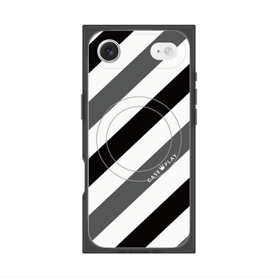 Premium Square Case with MagSafe［ Big Stripe - Black × Gray ］