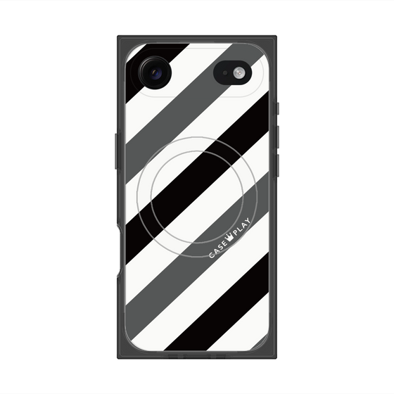 Premium Square Case with MagSafe［ Big Stripe - Black × Gray ］