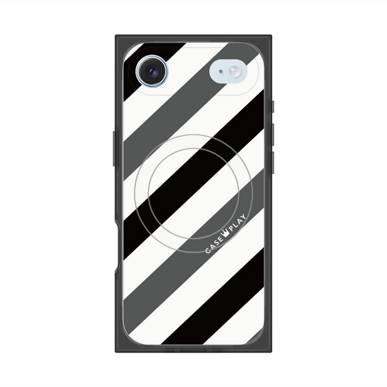 Premium Square Case with MagSafe［ Big Stripe - Black × Gray ］
