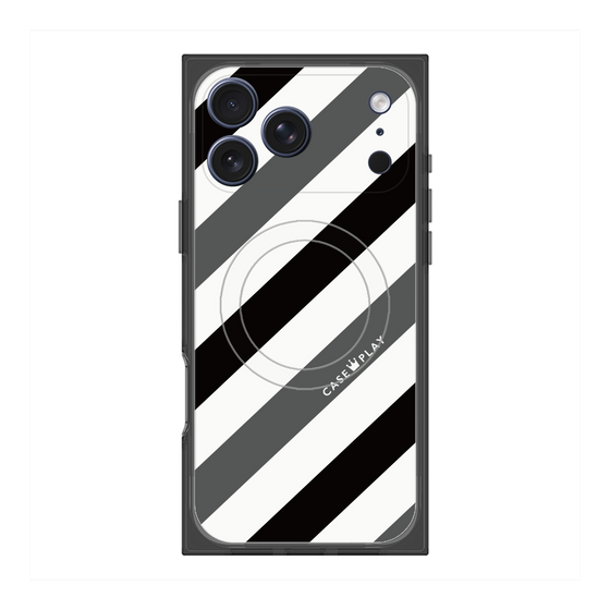 Premium Square Case with MagSafe［ Big Stripe - Black × Gray ］