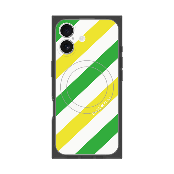 Premium Square Case with MagSafe［ Big Stripe - Green × Yellow ］