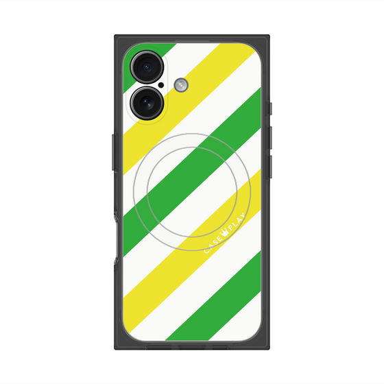 Premium Square Case with MagSafe［ Big Stripe - Green × Yellow ］
