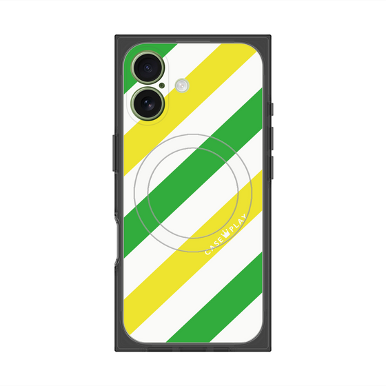 Premium Square Case with MagSafe［ Big Stripe - Green × Yellow ］