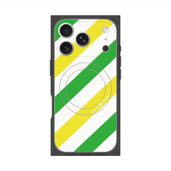 Premium Square Case with MagSafe［ Big Stripe - Green × Yellow ］