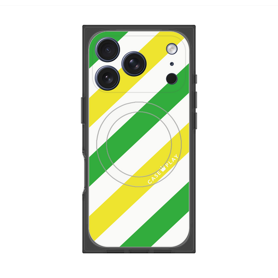 Premium Square Case with MagSafe［ Big Stripe - Green × Yellow ］