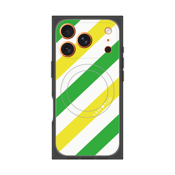 Premium Square Case with MagSafe［ Big Stripe - Green × Yellow ］
