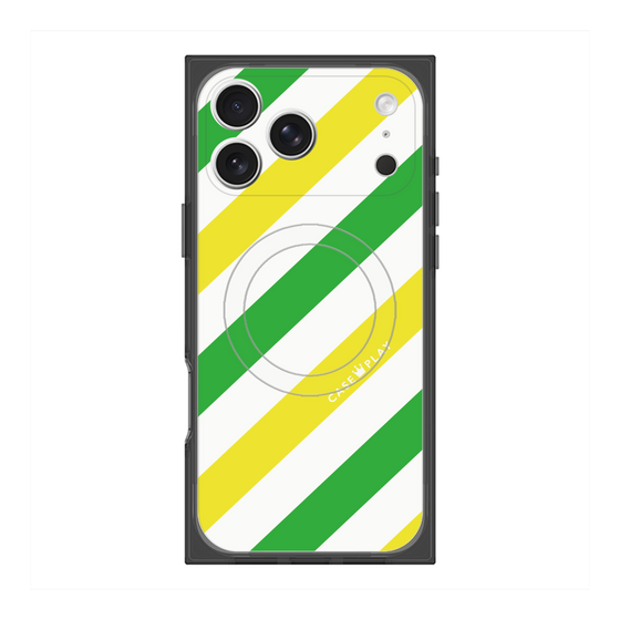 Premium Square Case with MagSafe［ Big Stripe - Green × Yellow ］