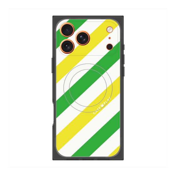 Premium Square Case with MagSafe［ Big Stripe - Green × Yellow ］