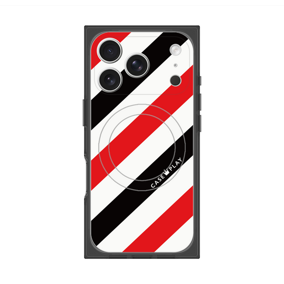 Premium Square Case with MagSafe［ Big Stripe - Red × Black ］
