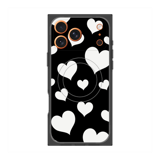 Premium Square Case with MagSafe［ Dot Hearts - Black ］