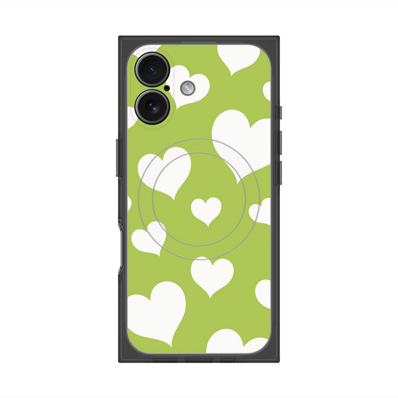 Premium Square Case with MagSafe［ Dot Hearts - Green ］