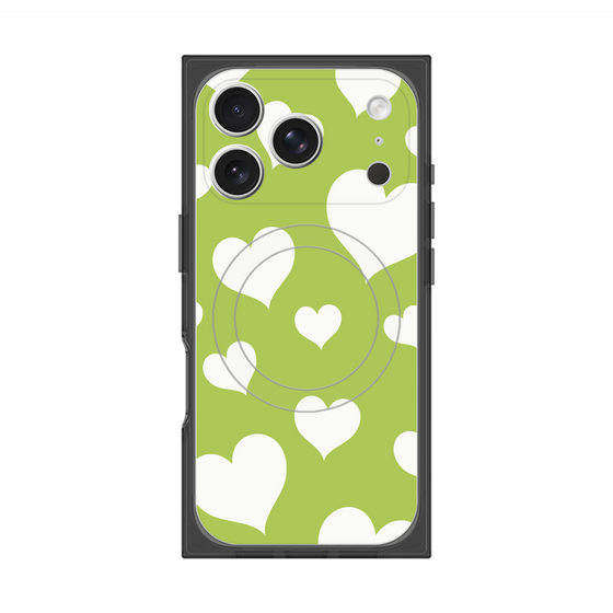 Premium Square Case with MagSafe［ Dot Hearts - Green ］