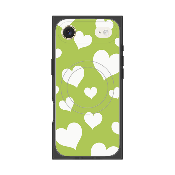 Premium Square Case with MagSafe［ Dot Hearts - Green ］