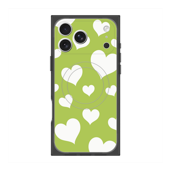 Premium Square Case with MagSafe［ Dot Hearts - Green ］