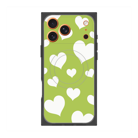 Premium Square Case with MagSafe［ Dot Hearts - Green ］