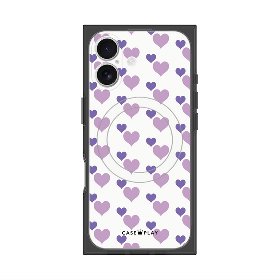 Premium Square Case with MagSafe［ Stripe Hearts - Purple ］