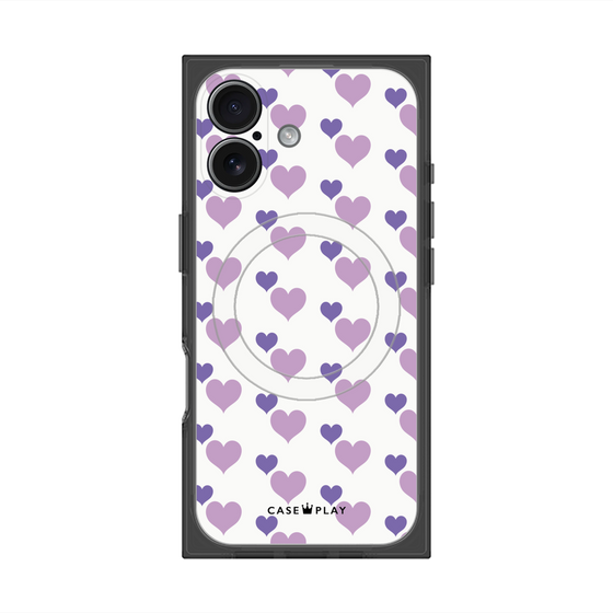 Premium Square Case with MagSafe［ Stripe Hearts - Purple ］