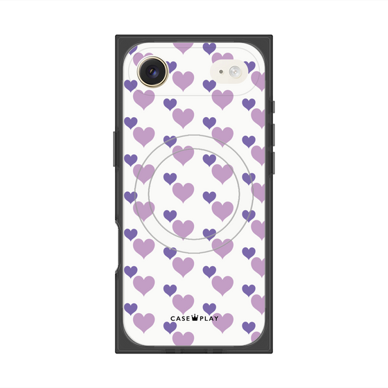 Premium Square Case with MagSafe［ Stripe Hearts - Purple ］
