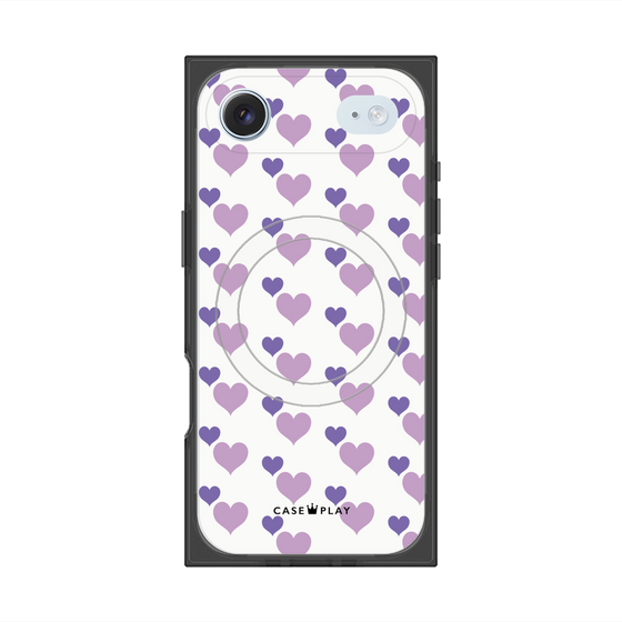 Premium Square Case with MagSafe［ Stripe Hearts - Purple ］