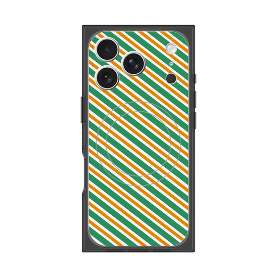 Premium Square Case with MagSafe［ Small Stripe - Green × Orange ］