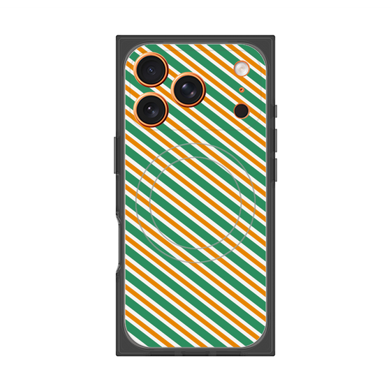Premium Square Case with MagSafe［ Small Stripe - Green × Orange ］