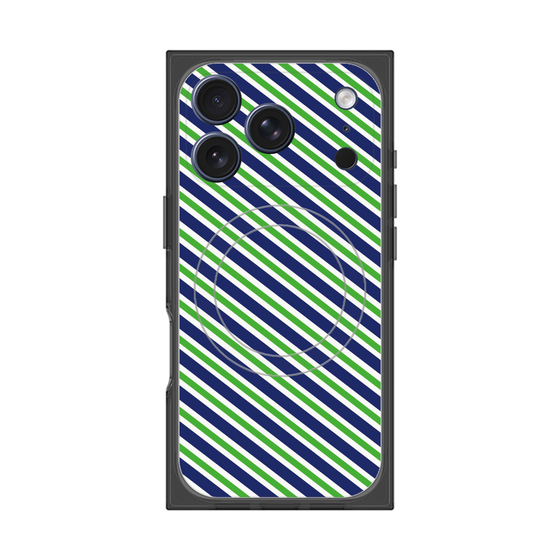 Premium Square Case with MagSafe［ Small Stripe - Navy × Green ］