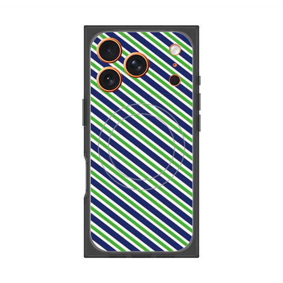 Premium Square Case with MagSafe［ Small Stripe - Navy × Green ］