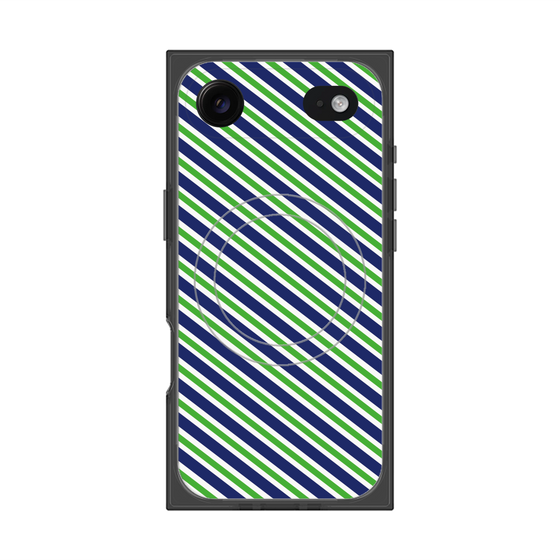 Premium Square Case with MagSafe［ Small Stripe - Navy × Green ］