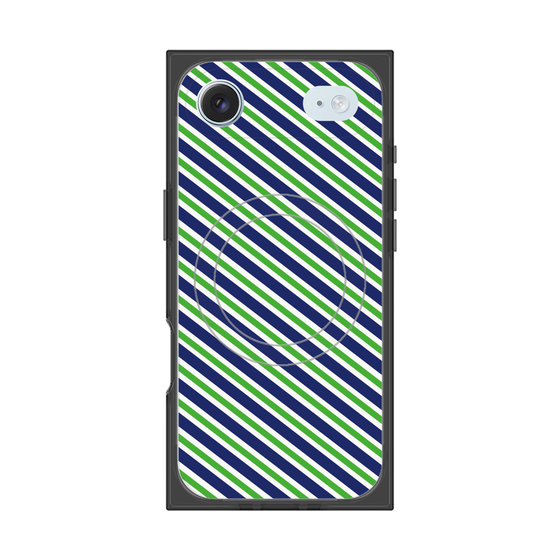Premium Square Case with MagSafe［ Small Stripe - Navy × Green ］