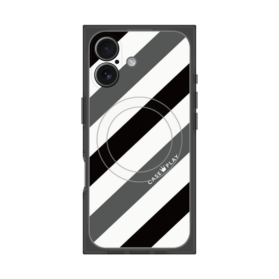 Premium Square Case with MagSafe［ Big Stripe - Black × Gray ］