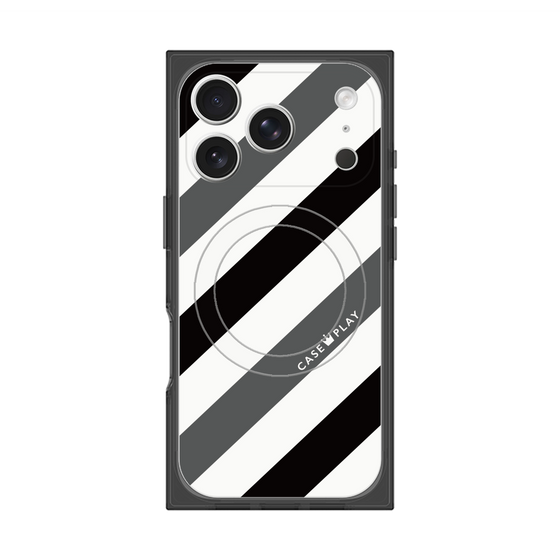 Premium Square Case with MagSafe［ Big Stripe - Black × Gray ］