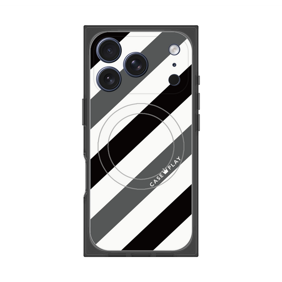 Premium Square Case with MagSafe［ Big Stripe - Black × Gray ］