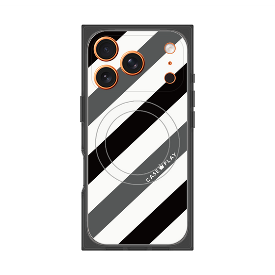 Premium Square Case with MagSafe［ Big Stripe - Black × Gray ］