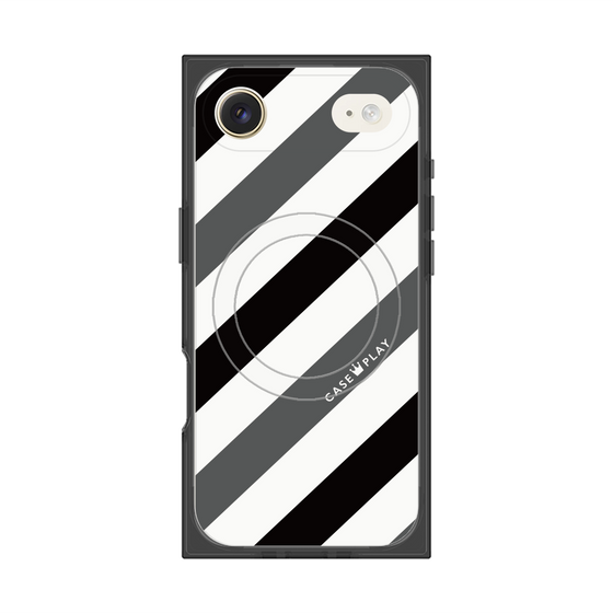 Premium Square Case with MagSafe［ Big Stripe - Black × Gray ］