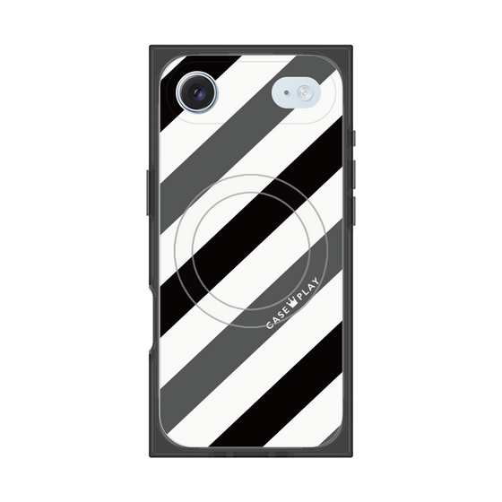 Premium Square Case with MagSafe［ Big Stripe - Black × Gray ］
